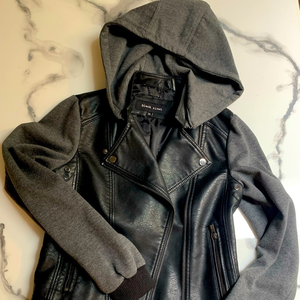 Black Rivet Leather Jacket. Size XS